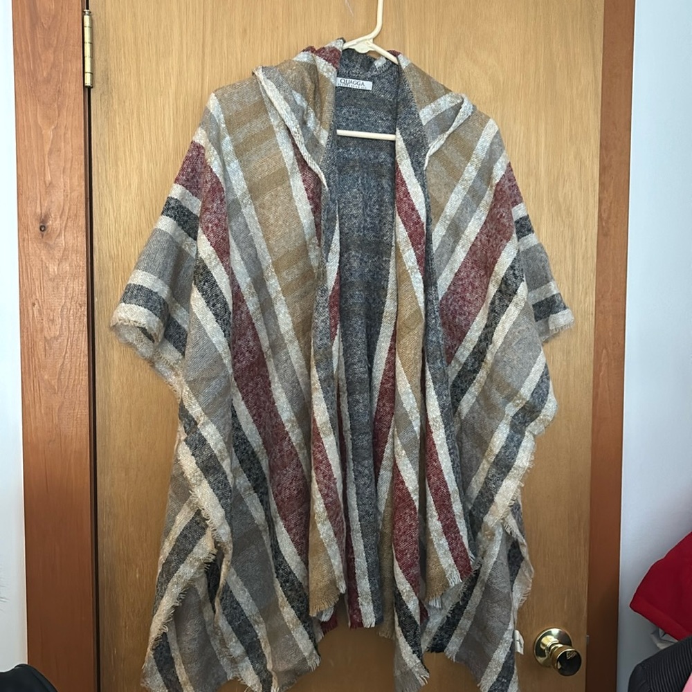 Quagga Green Label Plaid Cape Fringe Poncho Wrap Womens One Size Fits Most NEW